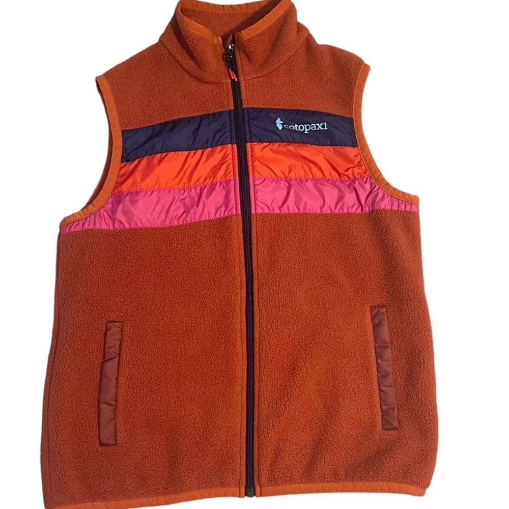 Cotopaxi Striped Teca Fleece Womens Medium Rust Orange Hiking Outdoor Vest